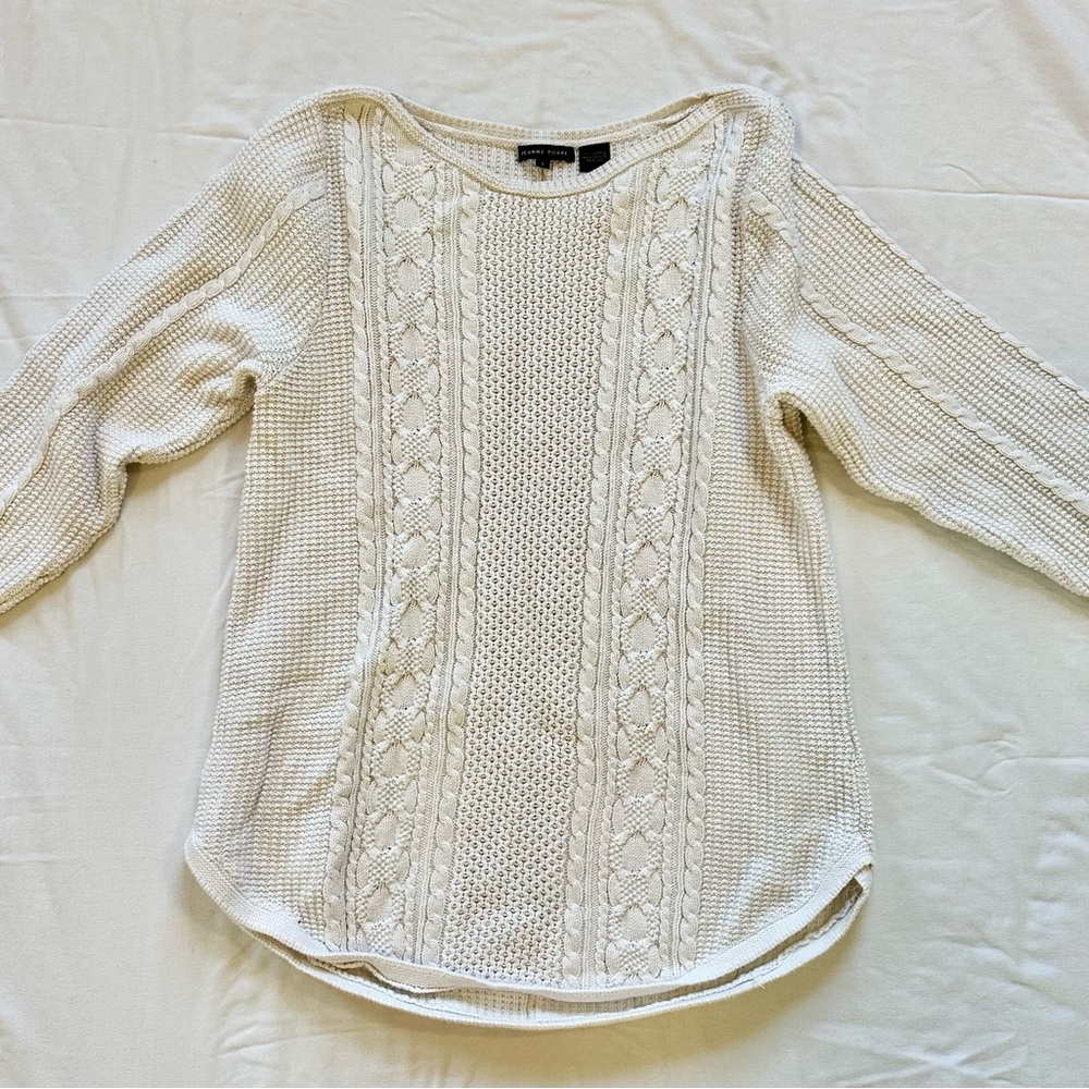 Jeanne Pierre Cream Knit Sweater Large